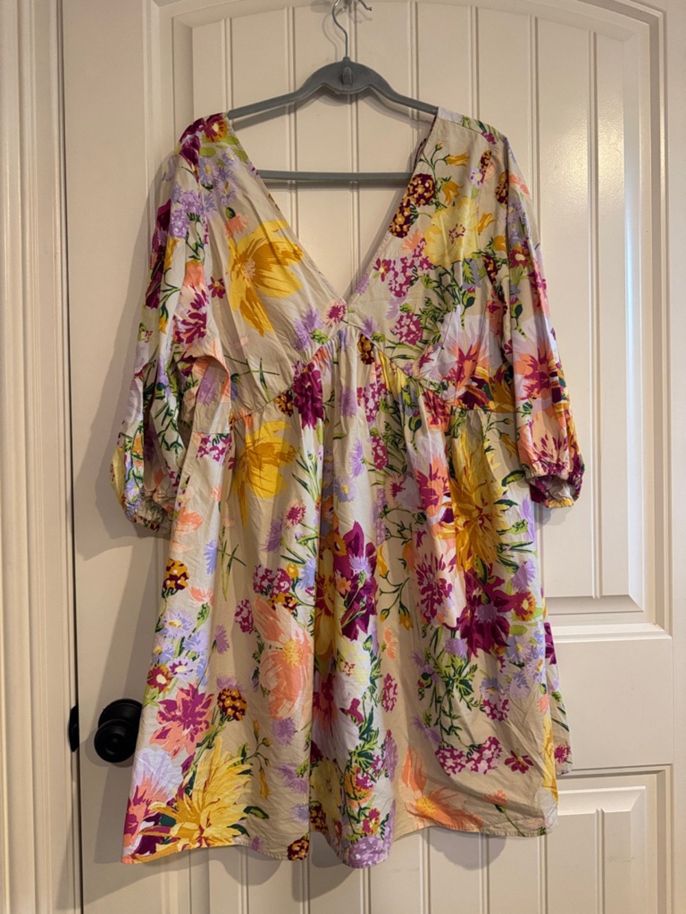 H&M Floral Mini Dress in Cream with Yellow & Purple Print